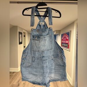 We The Free Light Blue Denim Overall Shorts